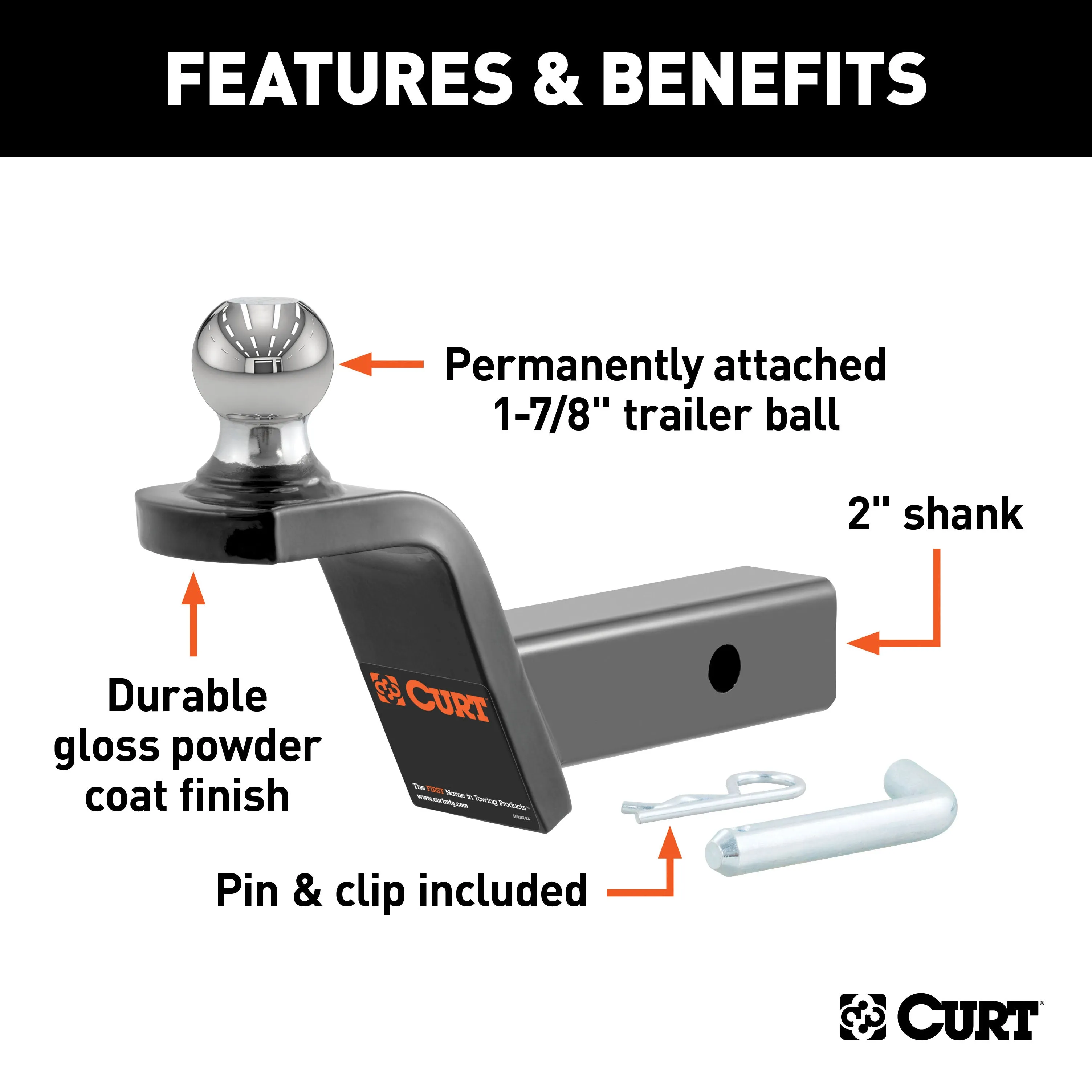 CURT 45152 Fusion Ball Mount with 1-7/8in. Ball (2in. Shank; 5;000 lbs.; 2in. Rise)