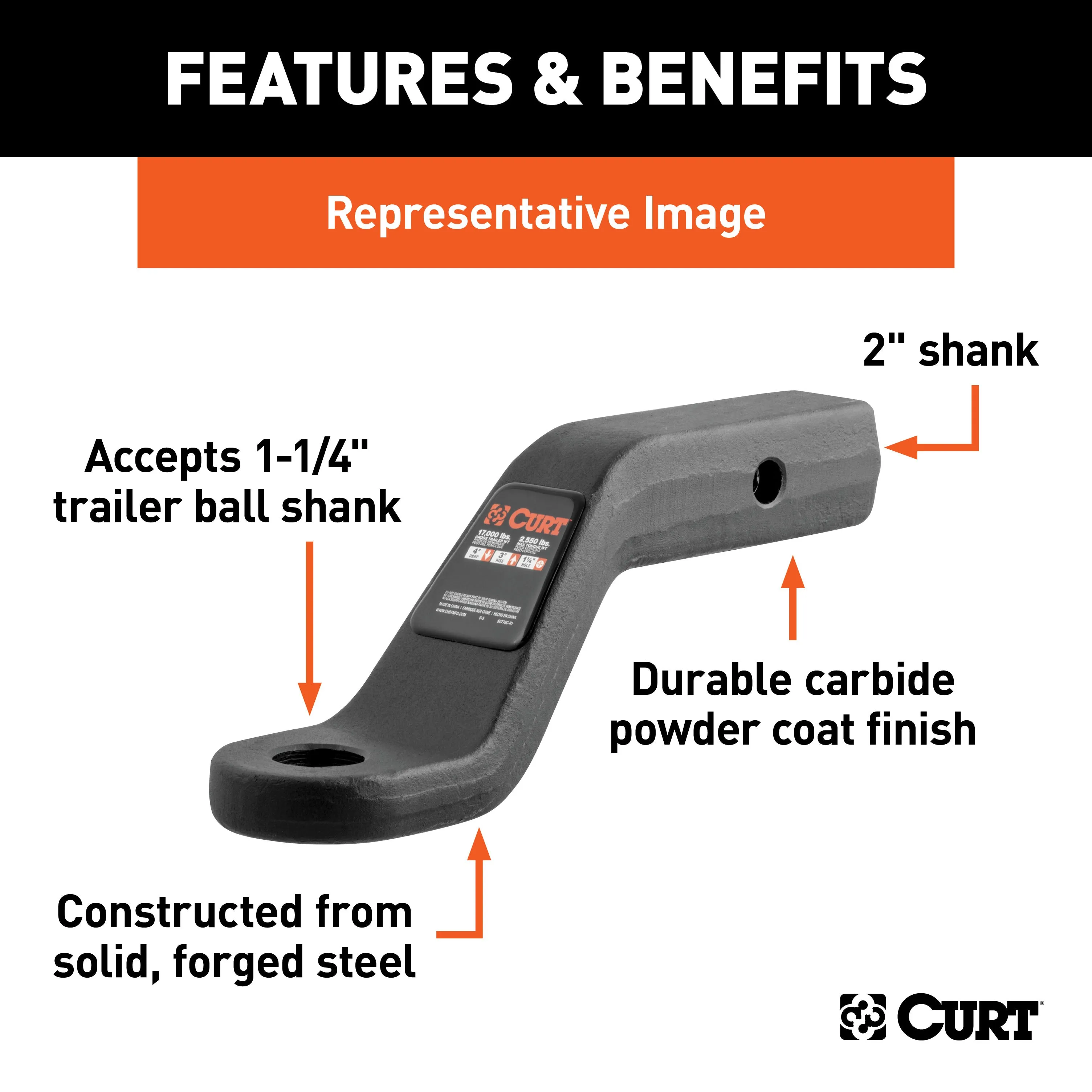 CURT 45342 Forged Ball Mount (2in. Shank; 17;000 lbs.; 6in. Drop; 9-1/2in. Long)