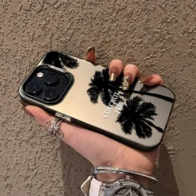 Cute Grey Minimalist Sleek Black Coconut Palm Tree Print Design Protective Shockproof Phone Case for iPhone X XR XS 11 12 13 14 15 Pro Max