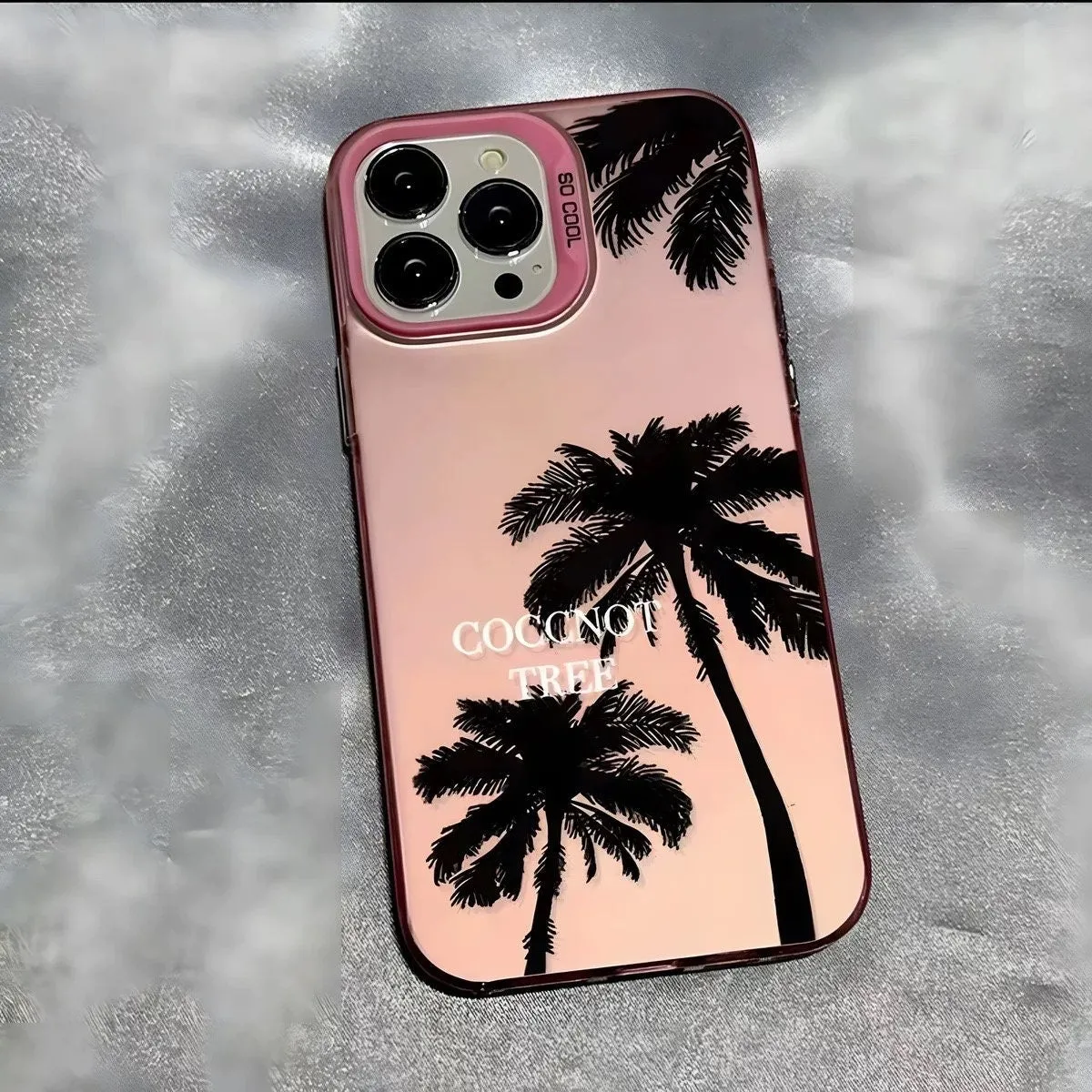 Cute Grey Minimalist Sleek Black Coconut Palm Tree Print Design Protective Shockproof Phone Case for iPhone X XR XS 11 12 13 14 15 Pro Max