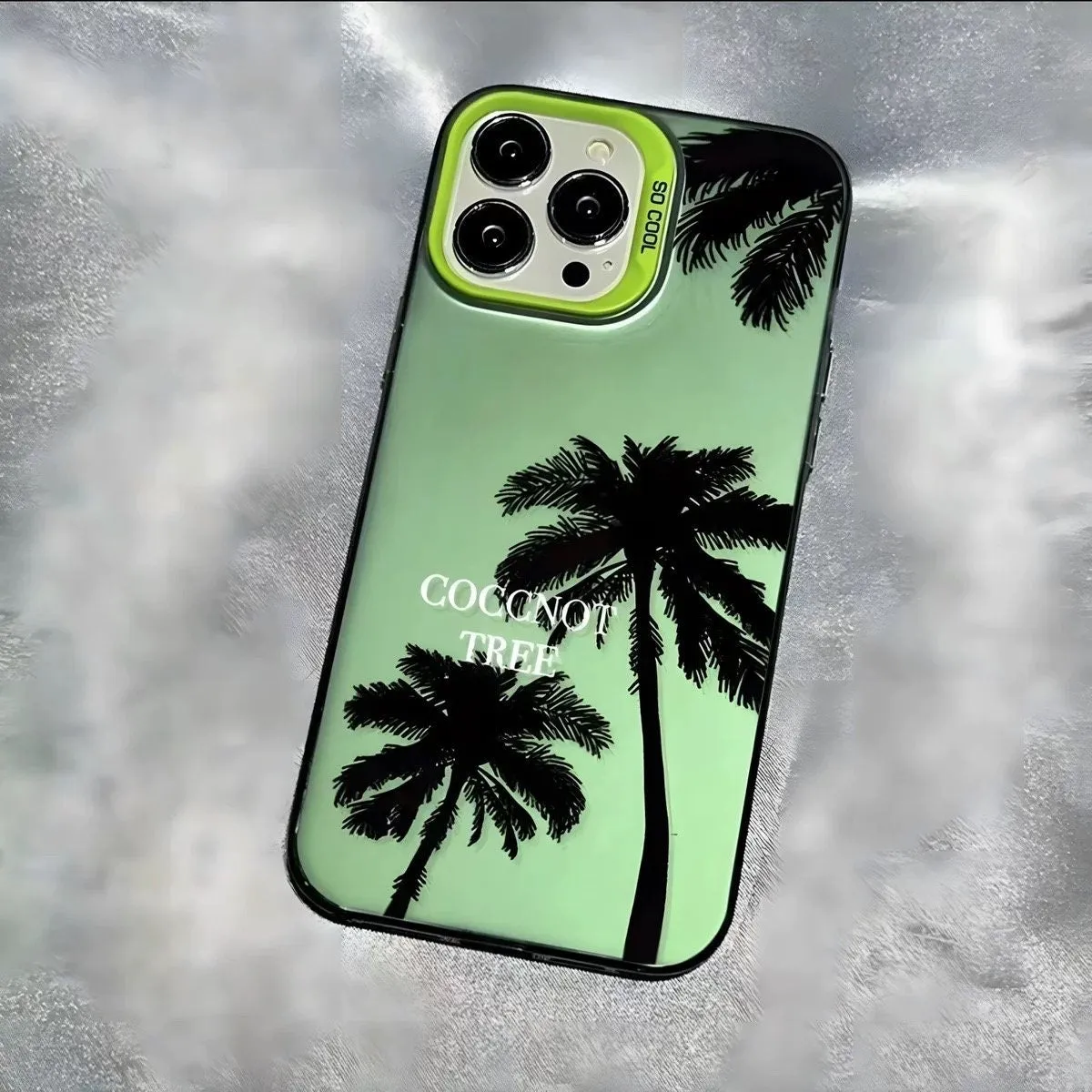 Cute Grey Minimalist Sleek Black Coconut Palm Tree Print Design Protective Shockproof Phone Case for iPhone X XR XS 11 12 13 14 15 Pro Max