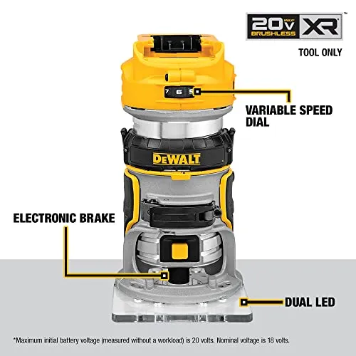 DEWALT 20V Max XR Cordless Router, Brushless, Tool Only (DCW600B)