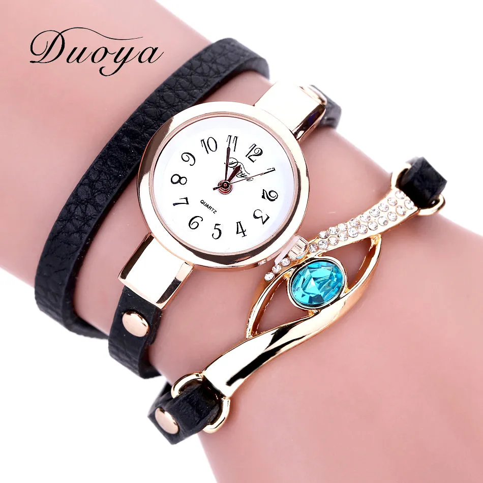 Duoya Ladies' Fashion Watches Eye Gemstone Luxury Watches Women Gold Bracelet Watch Female Quartz Wristwatches Montre Feida