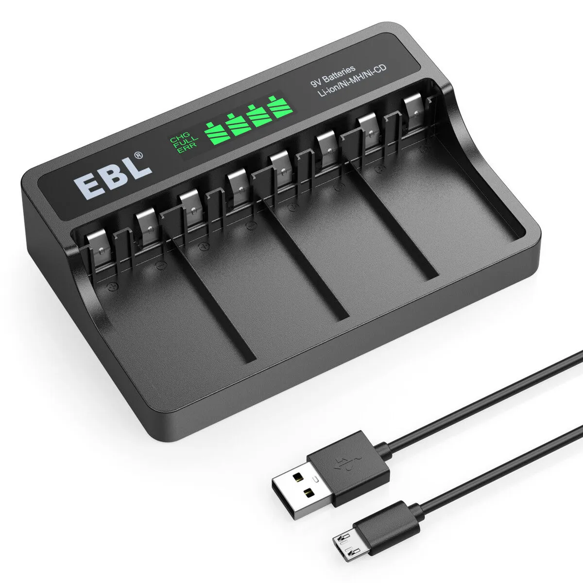 EBL 4-Bay 9 Volt Battery Charger for 9V Li-ion Ni-MH Ni-CD Batteries