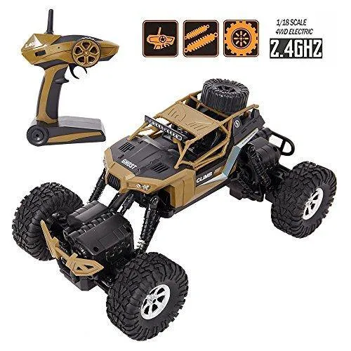 Electric RC Car 1:18 Remote Control Vehicle 2.4Ghz Off-Road Rock Crawler All Terrain Double-turn Waterproof Truck for Kids