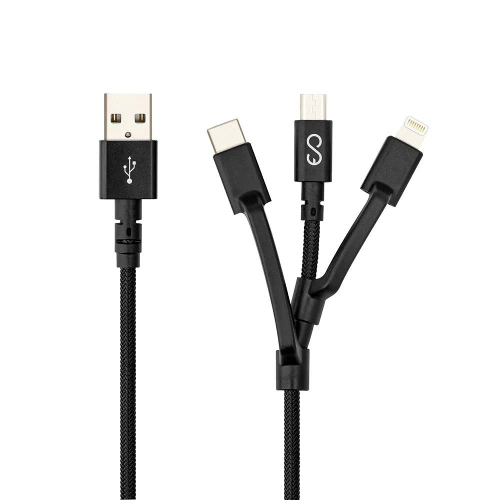 Epico 3in1 Multi Kabel - Lightning / USB-C / Micro USB - 1.2m - Sort