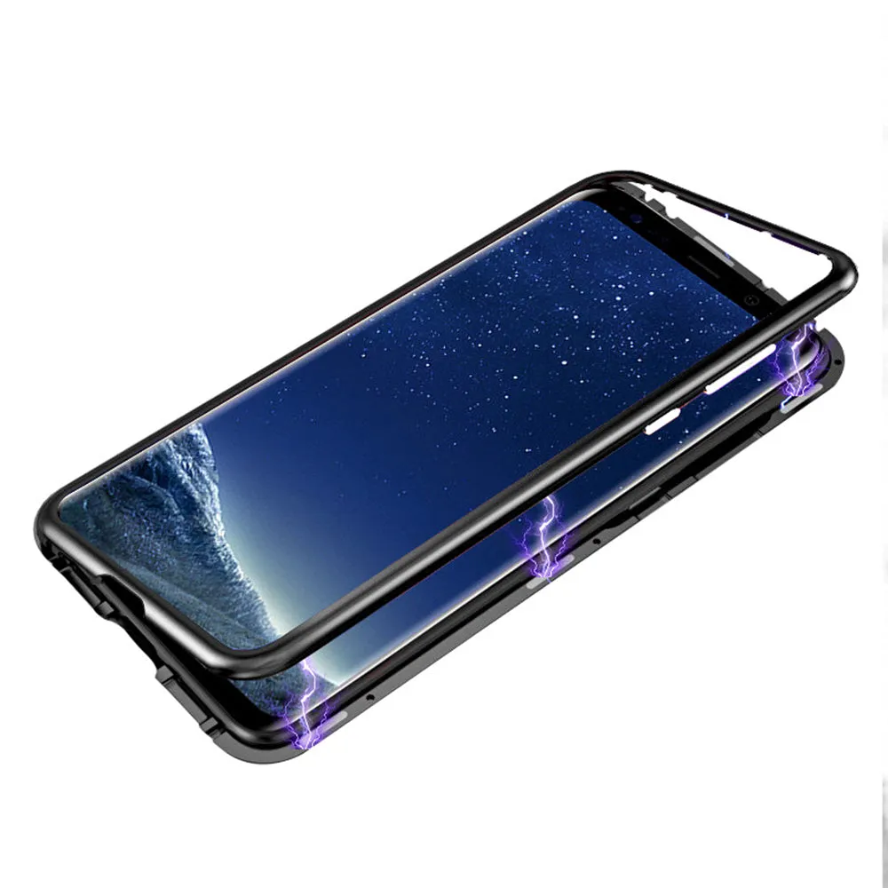 Eqvvol Magnetic Adsorption Metal Case For Samsung Galaxy S9 S8 Plus S7 Edge Tempered Glass Back Magnet Cover For Note 8 9 Cases