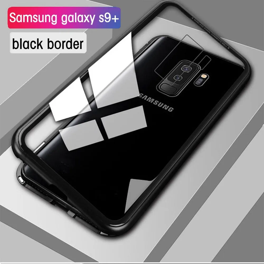 Eqvvol Magnetic Adsorption Metal Case For Samsung Galaxy S9 S8 Plus S7 Edge Tempered Glass Back Magnet Cover For Note 8 9 Cases