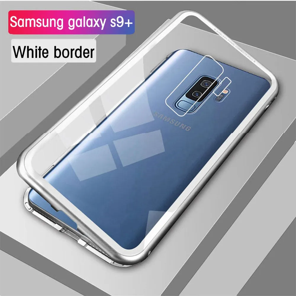 Eqvvol Magnetic Adsorption Metal Case For Samsung Galaxy S9 S8 Plus S7 Edge Tempered Glass Back Magnet Cover For Note 8 9 Cases