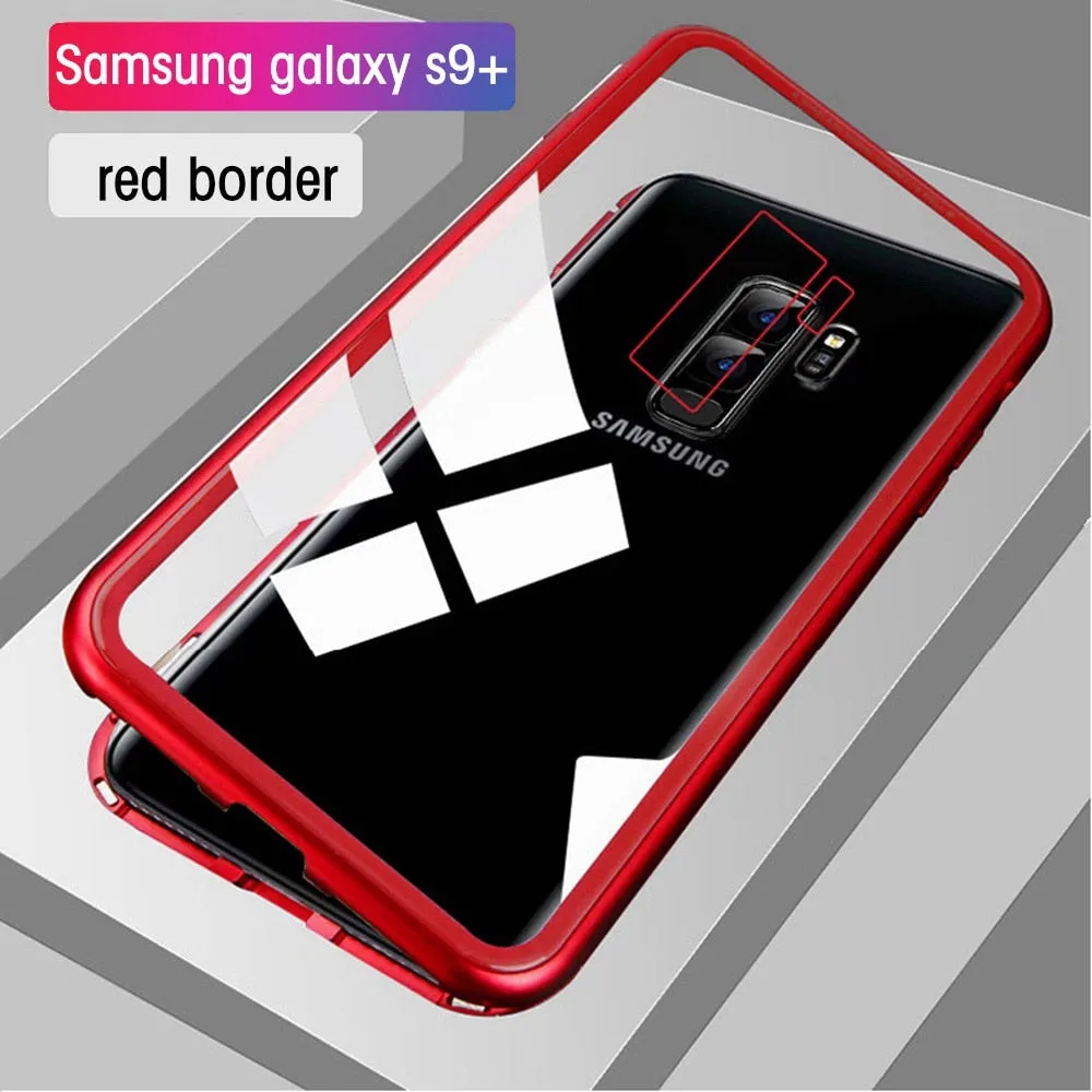 Eqvvol Magnetic Adsorption Metal Case For Samsung Galaxy S9 S8 Plus S7 Edge Tempered Glass Back Magnet Cover For Note 8 9 Cases