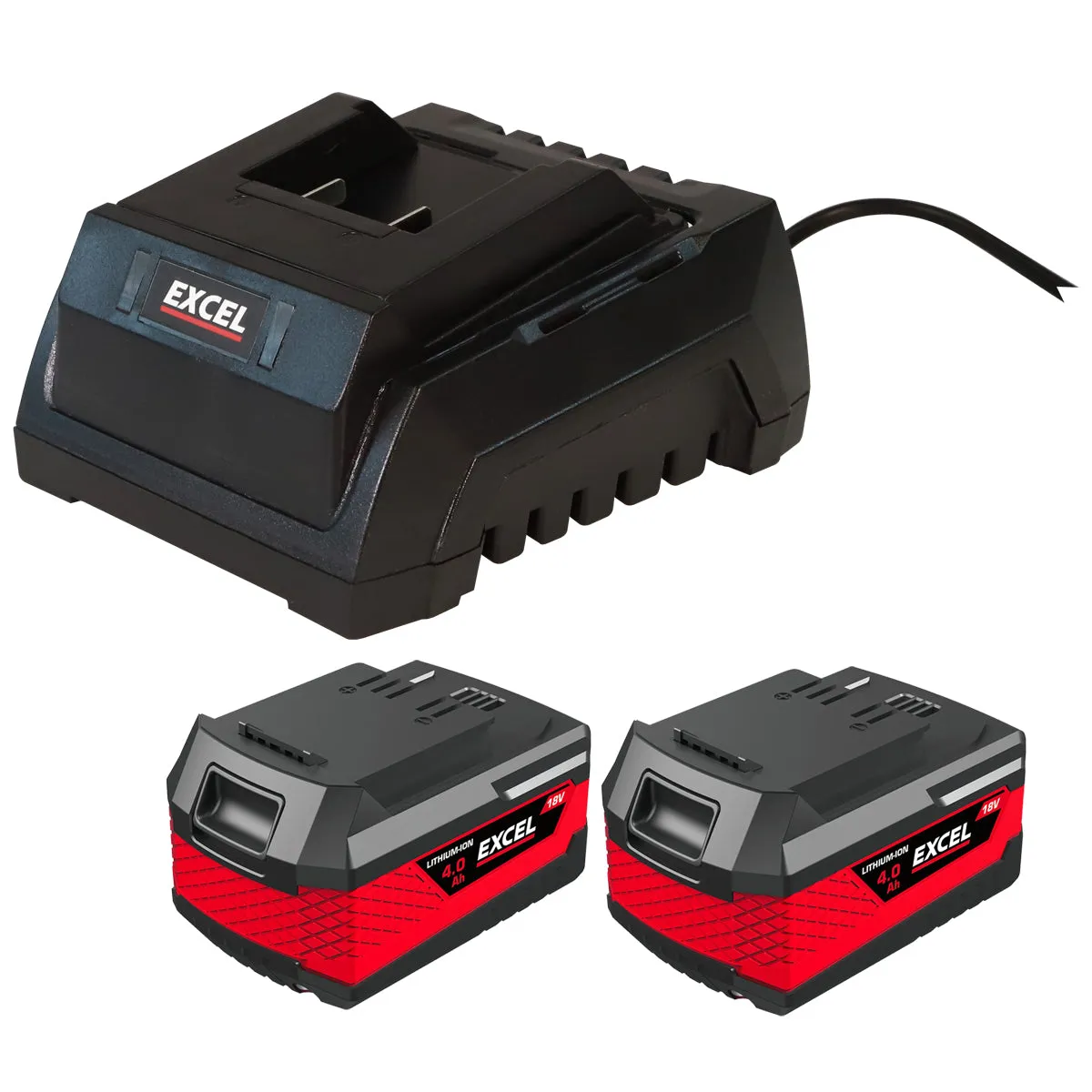 Excel 18V 2 x 4.0Ah Li-ion Battery & Fast Battery Charger 2.3A