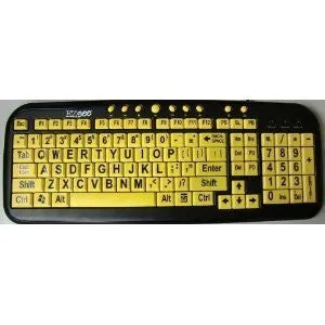 EZSee by DC New and Improved - Large Print English QWERTY Keyboard - Vivid Black Letter on Yellow BackGround Wired USB Connection