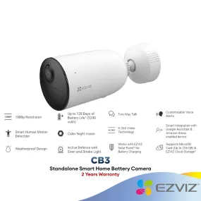 Ezviz CB3 1080P Standalone Smart Home Battery IP Camera CCTV | Human Motion Detection Color Night Vision | Replacement by Ezviz C3A