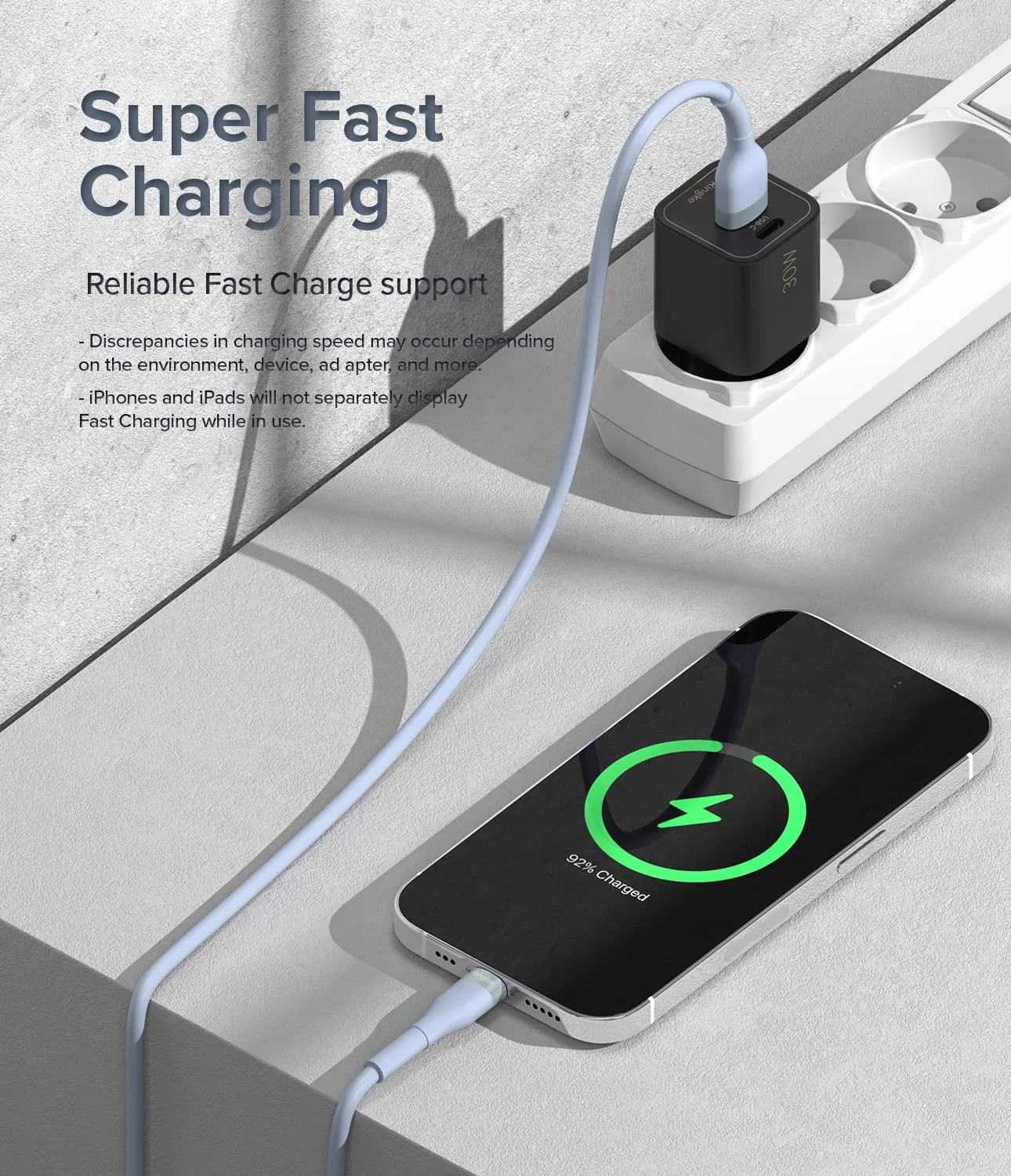 Fast Charging Pastel Cable | USB Type A to Lightning |  2m  White