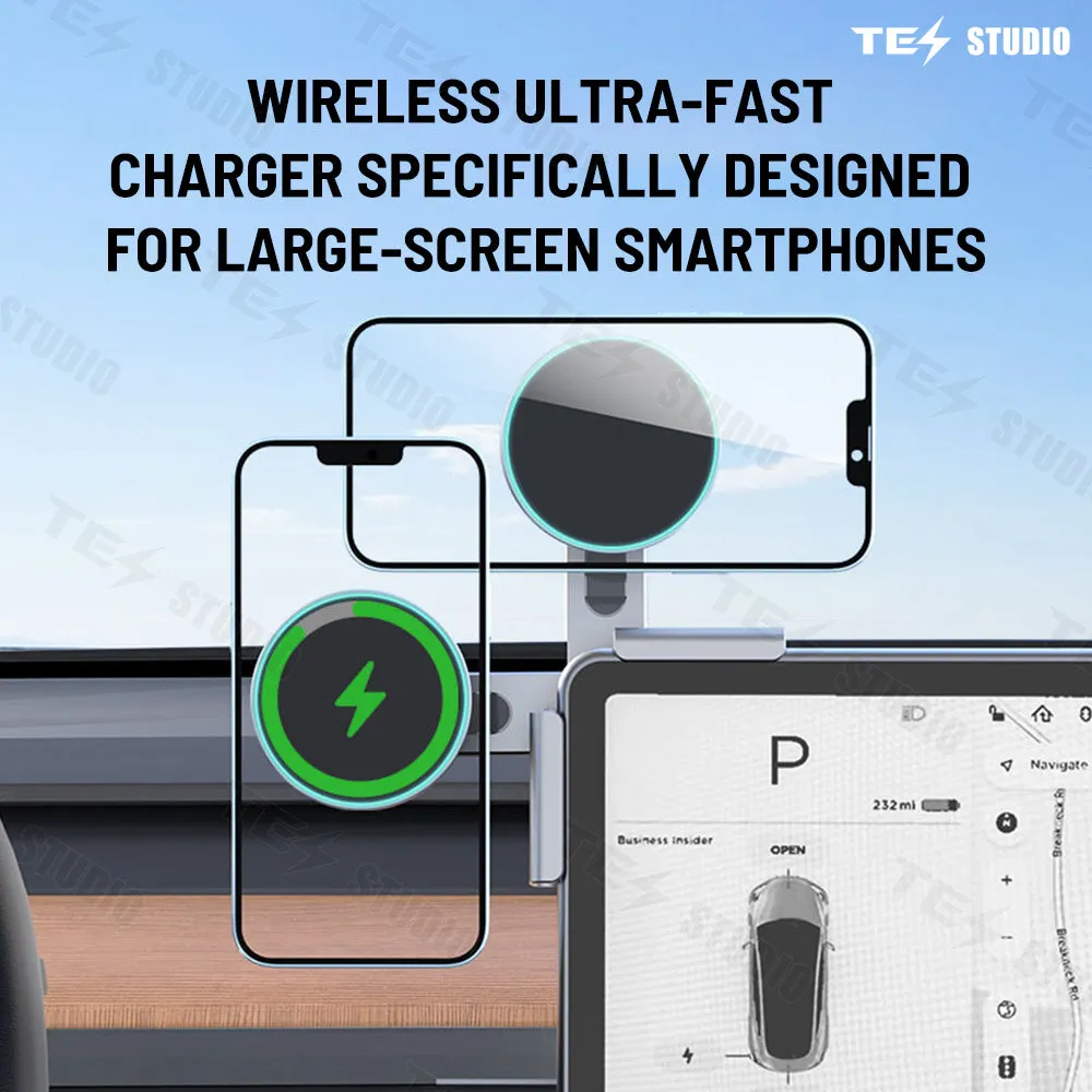 Fast Charging Wireless Car Charger Mount, Magnetic Foldable Car Phone Holder for Tesla Model 3/Y Cybertruck