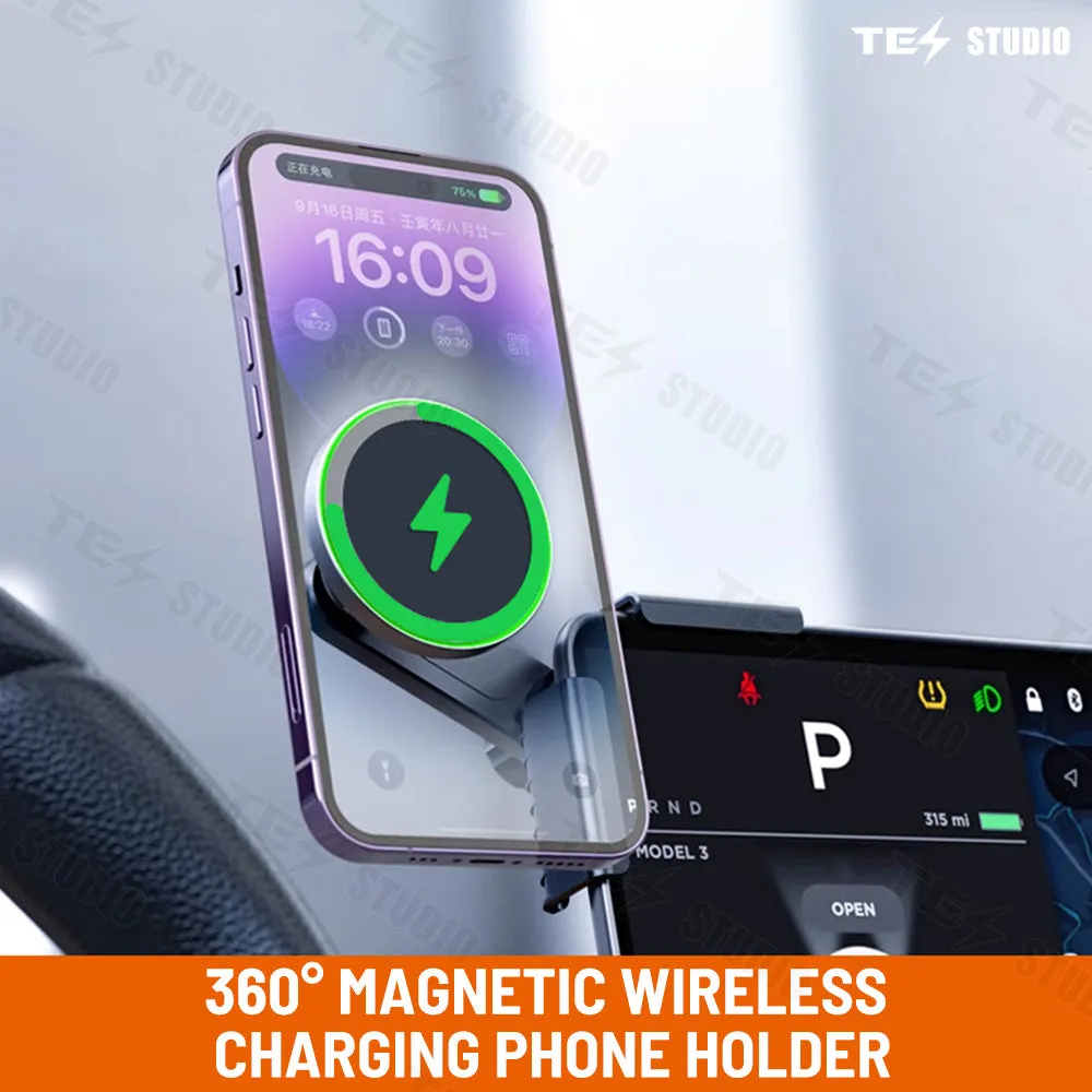 Fast Charging Wireless Car Charger Mount, Magnetic Foldable Car Phone Holder for Tesla Model 3/Y Cybertruck