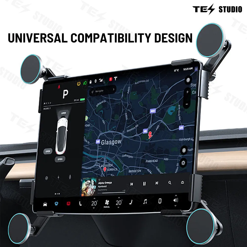 Fast Charging Wireless Car Charger Mount, Magnetic Foldable Car Phone Holder for Tesla Model 3/Y Cybertruck