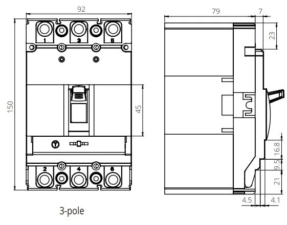 FGM6SM-3P-160M 100A,  3 Pole Moulded Case Circuit Breaker (MCCB) Thermal and Magnetic, Adjustable Type ICS=36kA 100 Amp, 400/690VAC