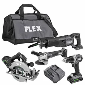 Flex FXM402-2B 24V Brushless 4 Tool Combo Kit 7-1/4" Circular Saw Drill driver Reciprocating Saw and Angle Grinder