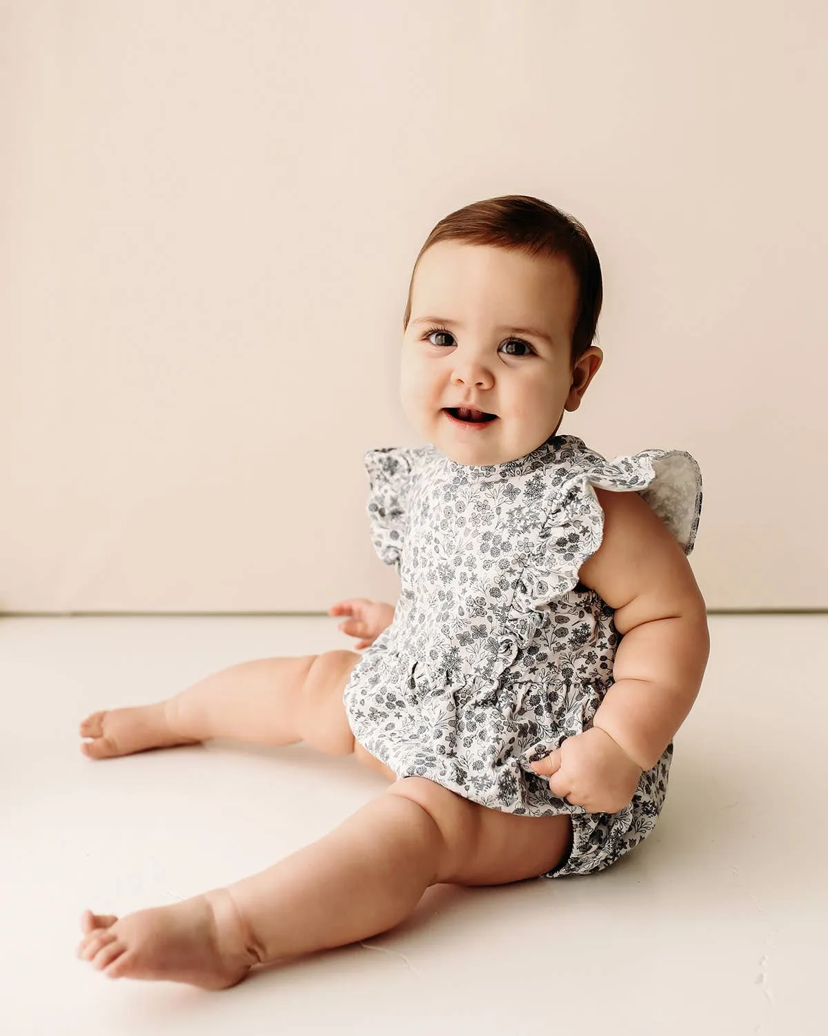 Flutter Sleeve Short Romper | Calico Floral Robin's Egg - LAST ONE 12/18M