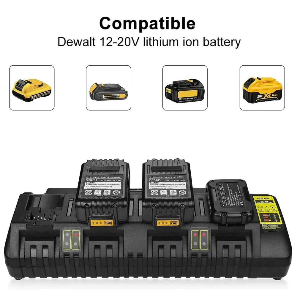 For Dewalt 20V 4.0Ah Battery Replaceemnt DCB203 Li-ion Battery 4&8 Pack With DCB104 4-Port Fast Charger For DeWalt DCB104 12-20V MAX DCB102 DCB204