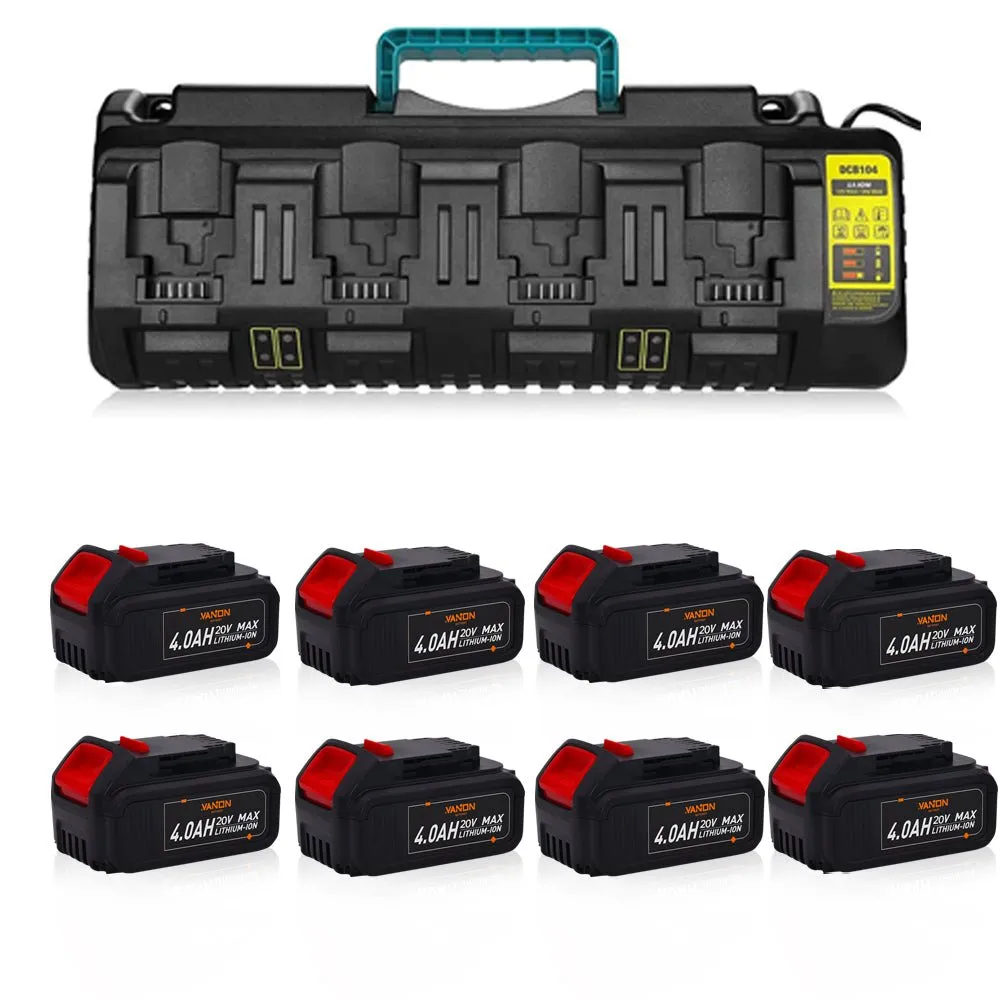 For Dewalt 20V 4.0Ah Battery Replaceemnt DCB203 Li-ion Battery 4&8 Pack With DCB104 4-Port Fast Charger For DeWalt DCB104 12-20V MAX DCB102 DCB204