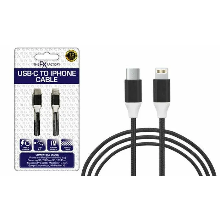 FX Factory 1M USB-C To iPhone Cable - Black | 015694