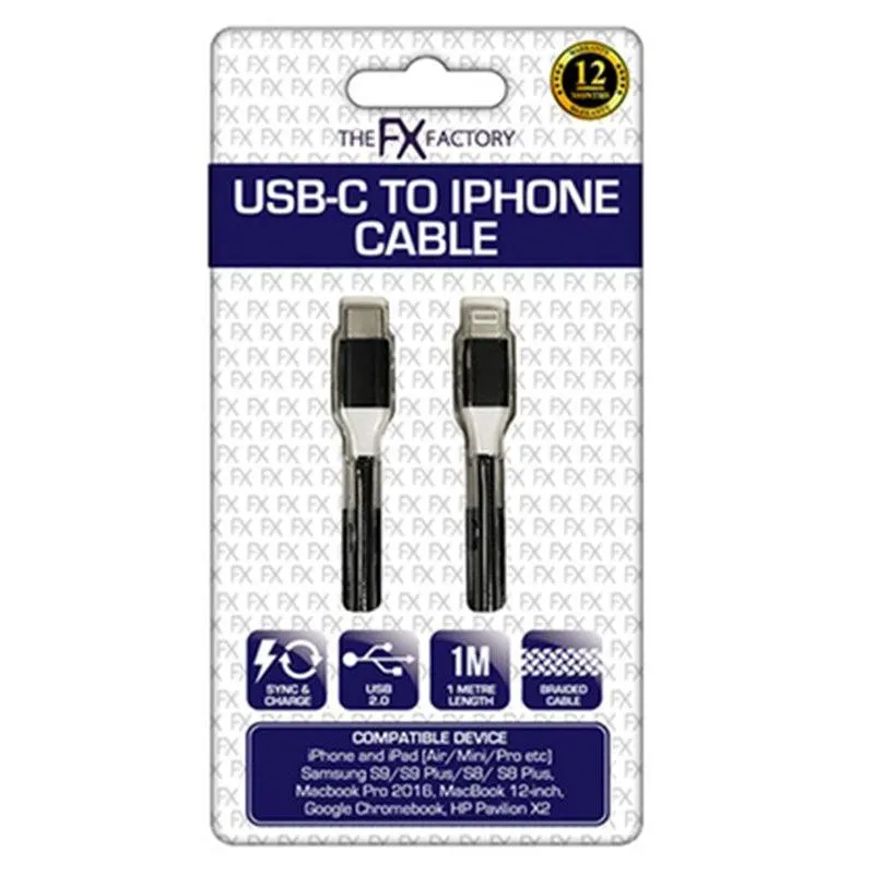 FX Factory 1M USB-C To iPhone Cable - Black | 015694