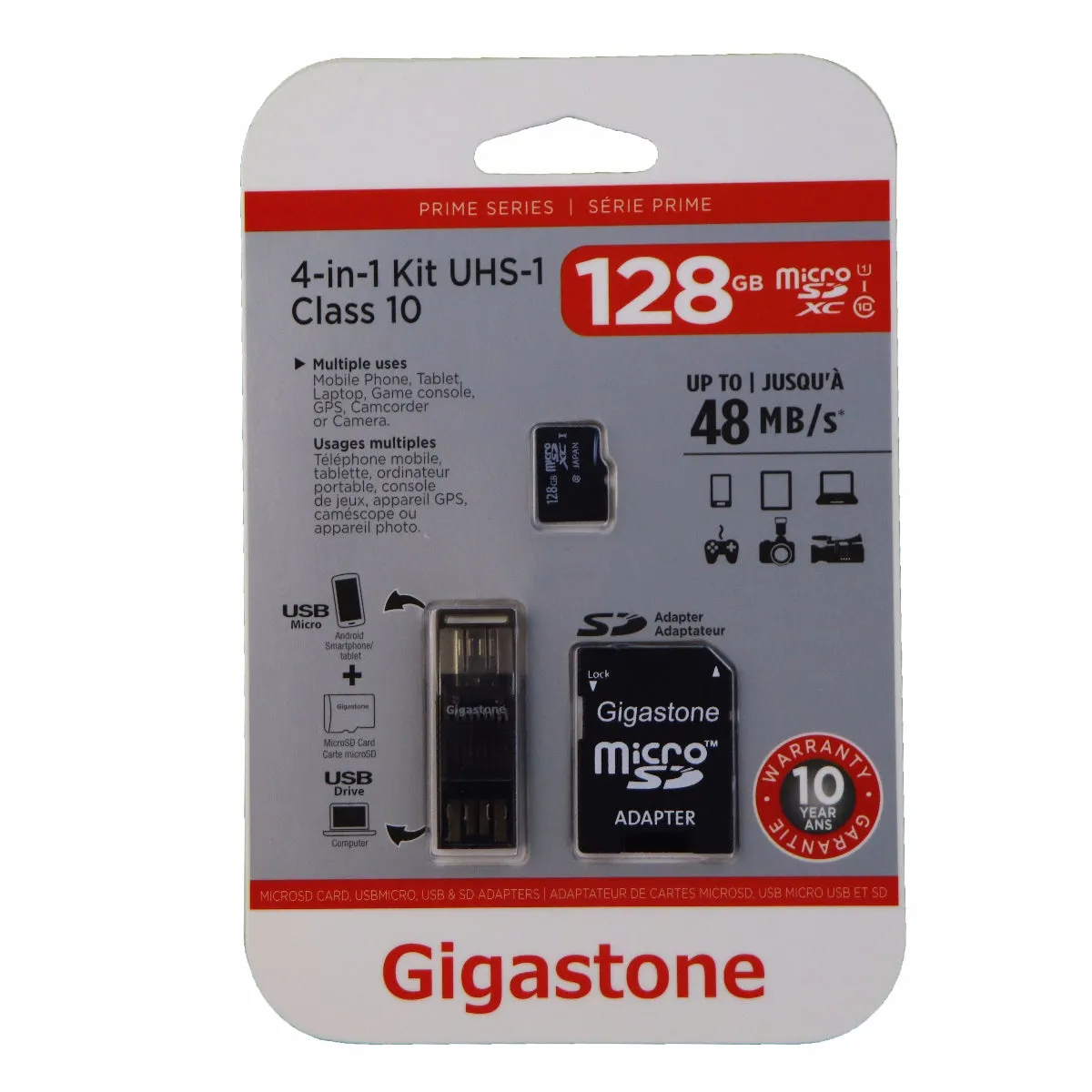 Gigastone 4-in-1 128GB MicroSD Kit with USB and Micro-USB Card Reading Adapter