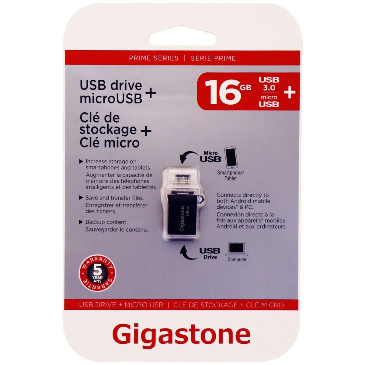 Gigastone OTG 16GB USB 3.0 Metal Flash Drive - Black (GS-U316OTG-R)