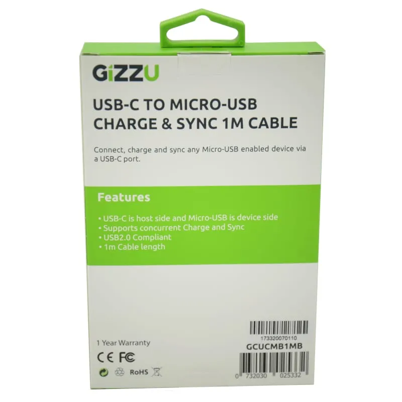 Gizzu Usb-C To Micro Usb 1M Cable Black