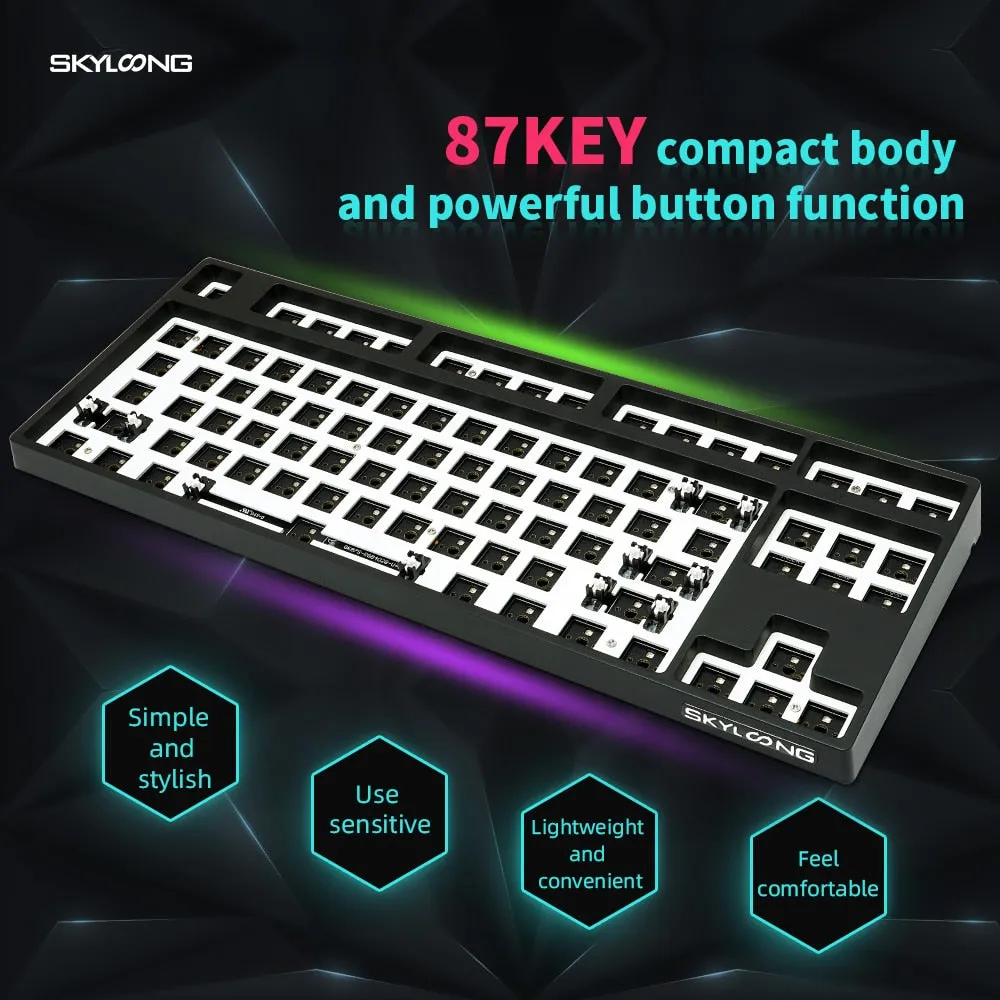 gk87 hot swappable 80% Custom Mechanical Keyboard Kit support rgb switch leds type c has software programmable balck white case