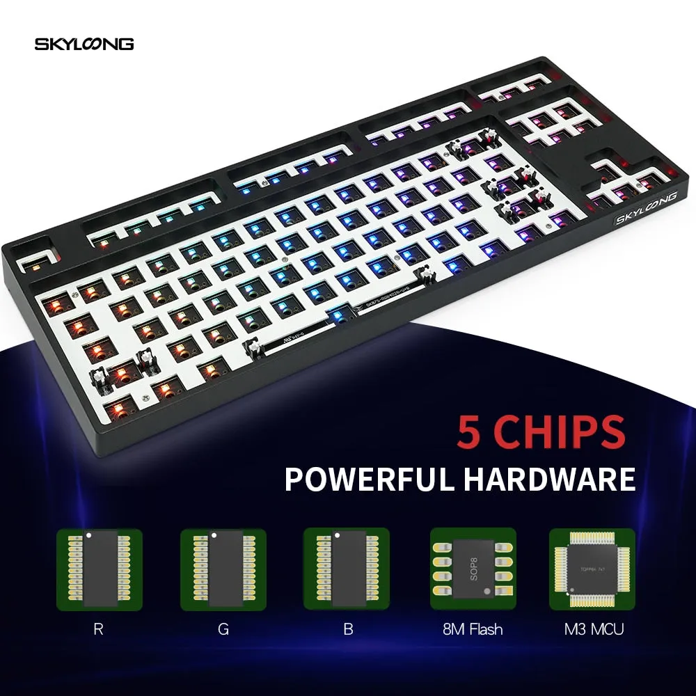 gk87 hot swappable 80% Custom Mechanical Keyboard Kit support rgb switch leds type c has software programmable balck white case