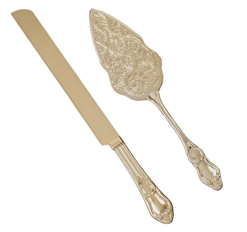 Gold Wedding Cake Knife & Server Set