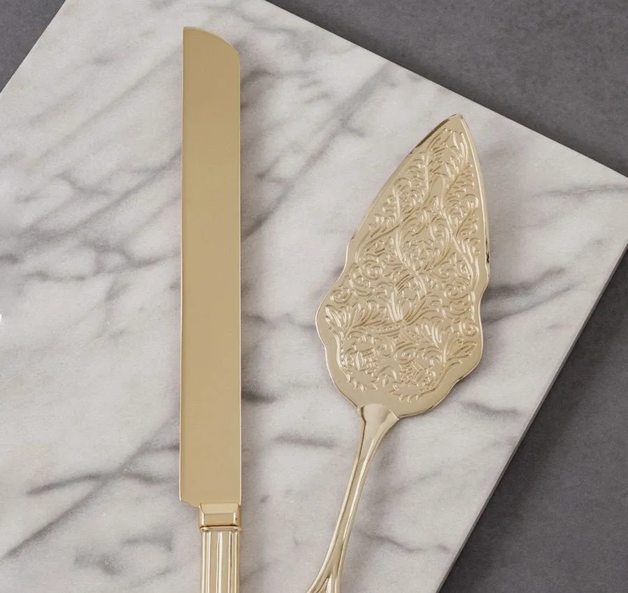 Gold Wedding Cake Knife & Server Set