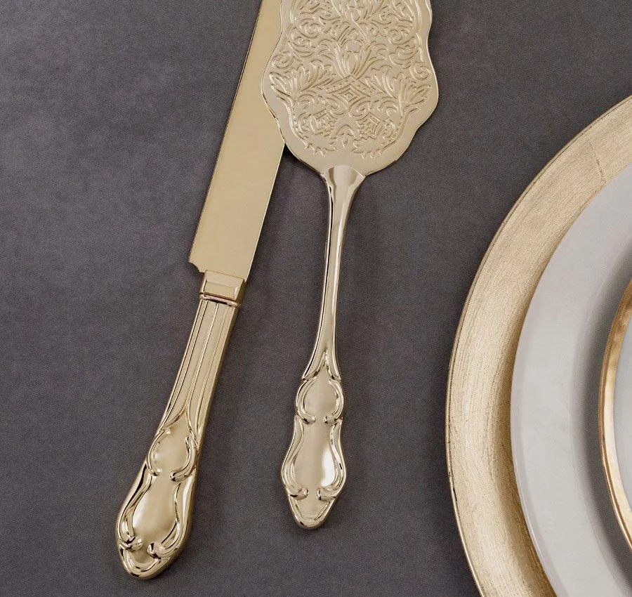 Gold Wedding Cake Knife & Server Set