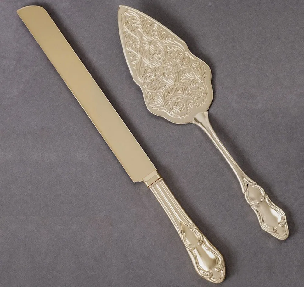 Gold Wedding Cake Knife & Server Set