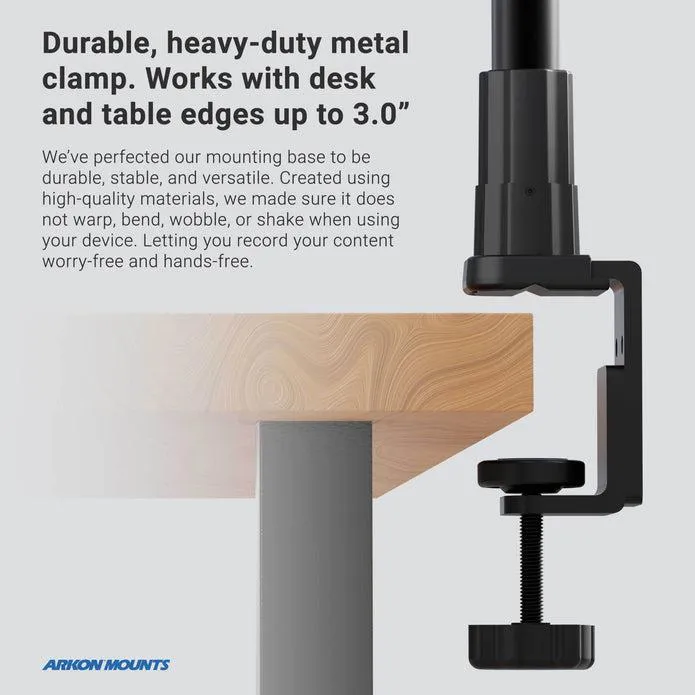 Heavy-Duty Desk, Cart or Table Clamp Mounting Pedestal with 22" Flexible Gooseneck