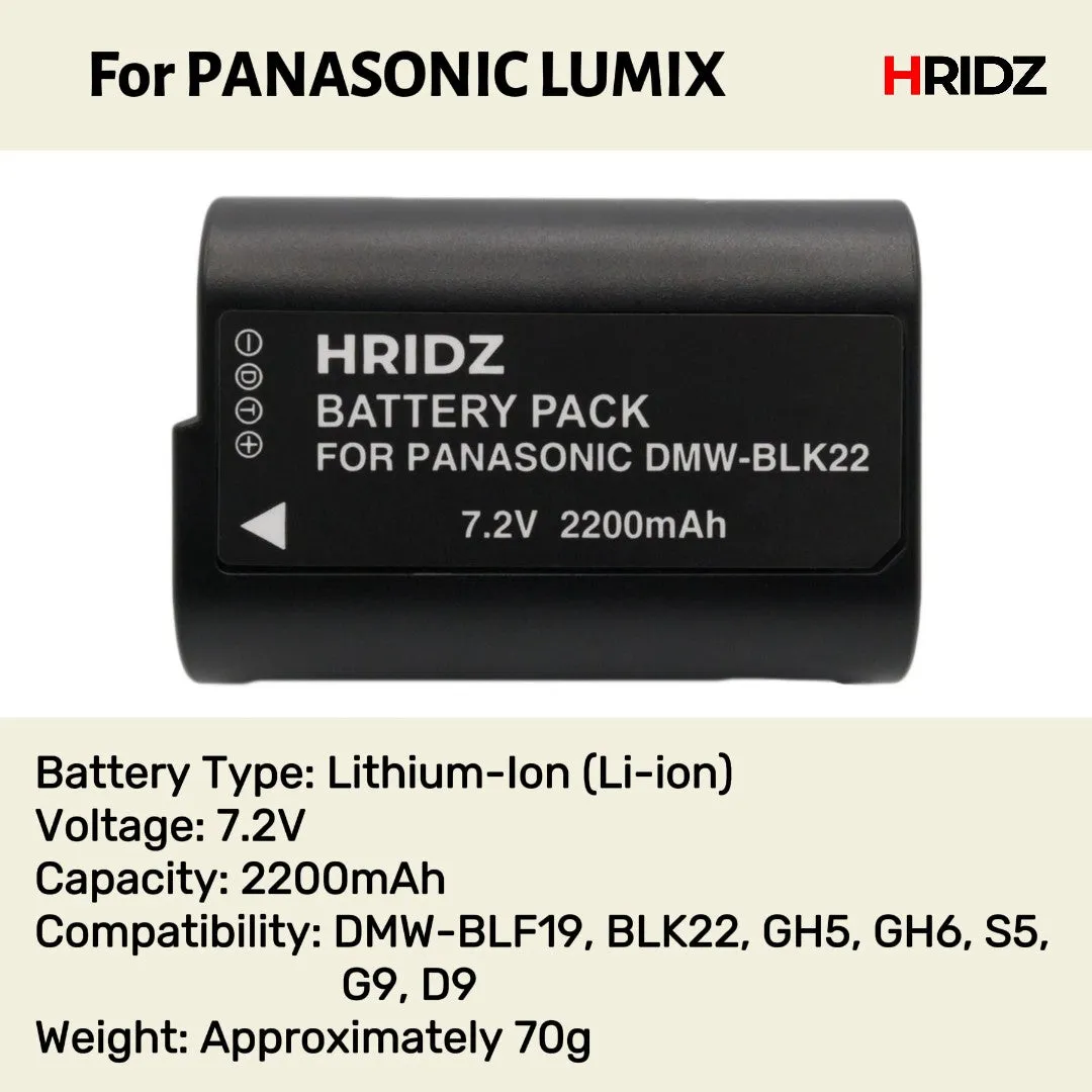 Hridz BLK22 Battery and Dual charger for Panasonic DMW-BLK22 LUMIX DSLR