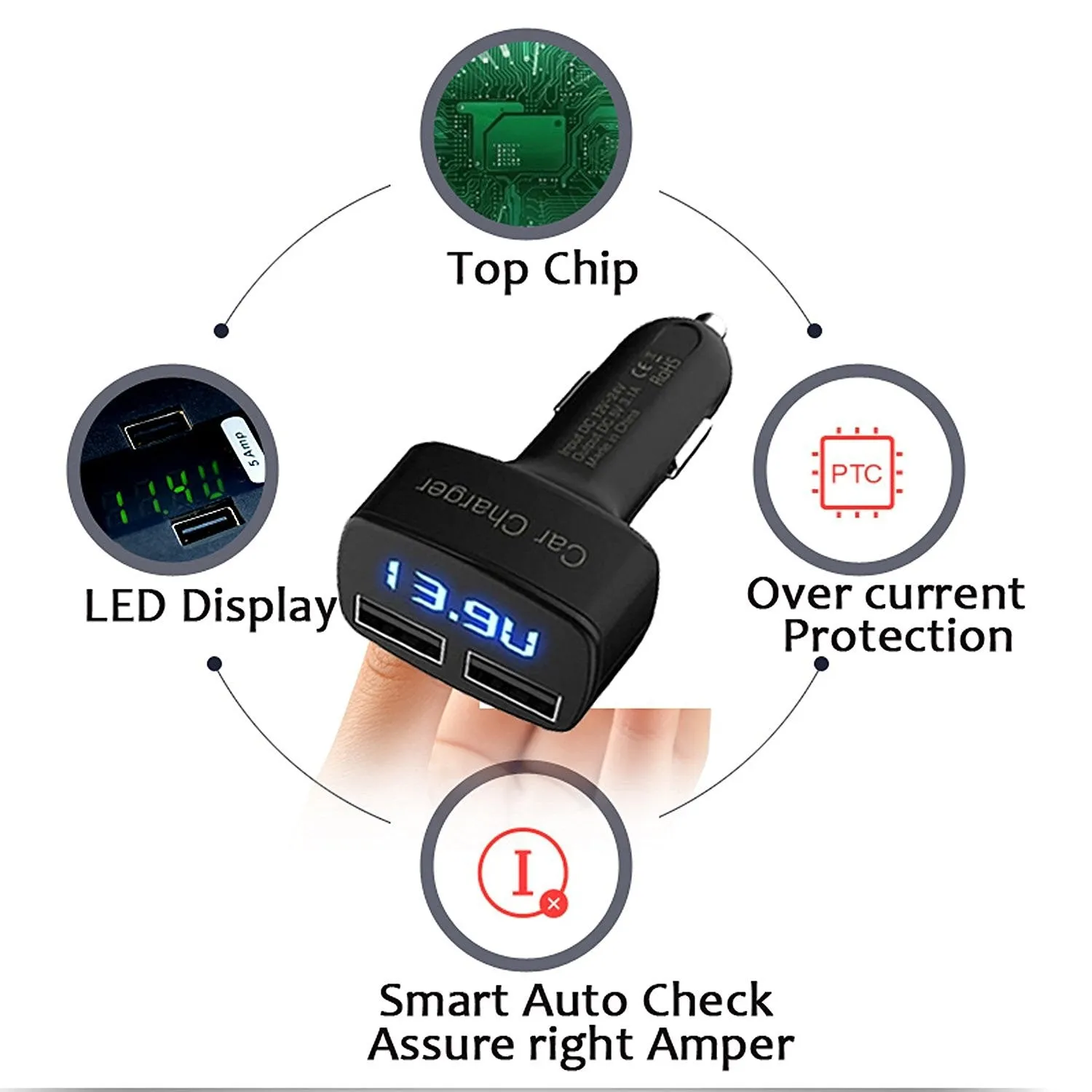 iSunnao Dual USB Car Charger - 4 in 1 3.1A 2 Port USB Adapter