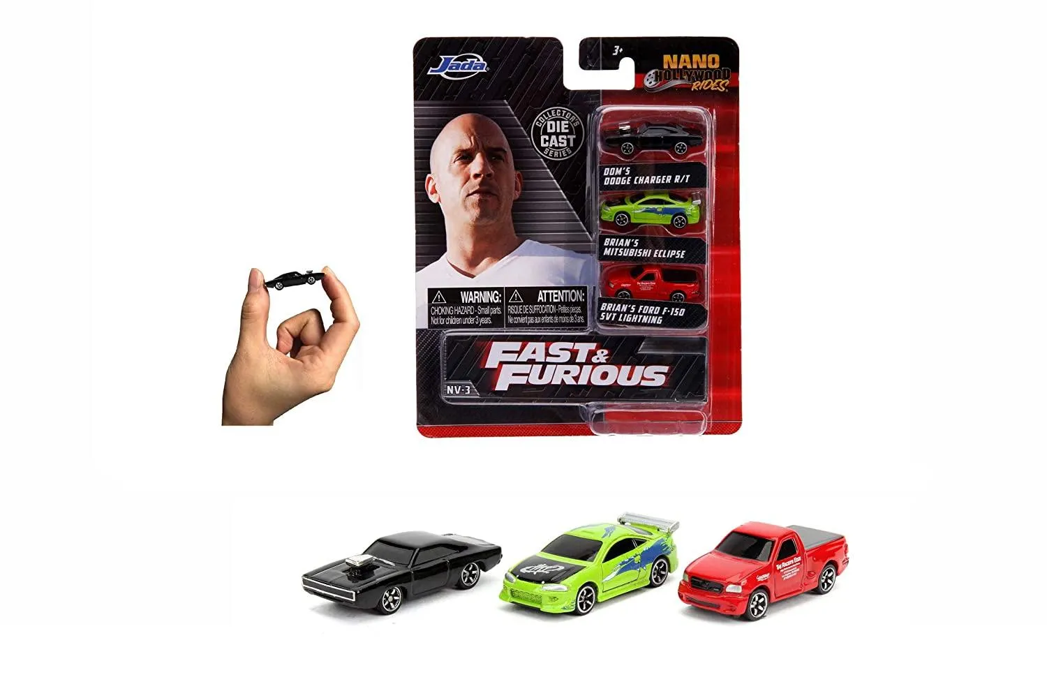 Jada NV-1 Fast & Furious - 3 Pack Diecast Cars - Dodge Charger, Mitsubishi Eclipse and Ford F-150 Car