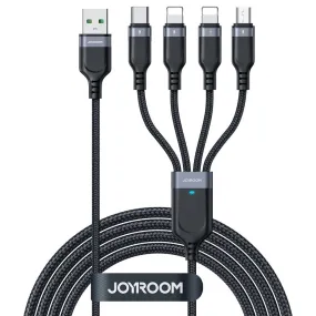 Joyroom Multi-Use 4-i-1 USB-C / Lightning (2 stk) / Micro USB Nylon Kabel 1.2m - Sort