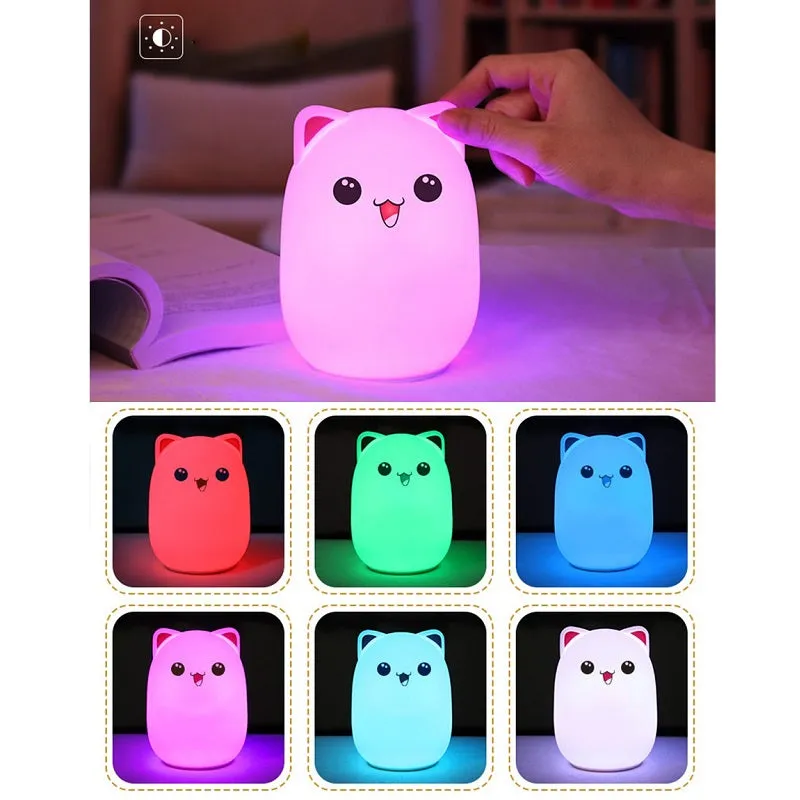 Kids Silicone Bear Colorful LED Night Light Remote Control Nursery Bedside Pat Lamp