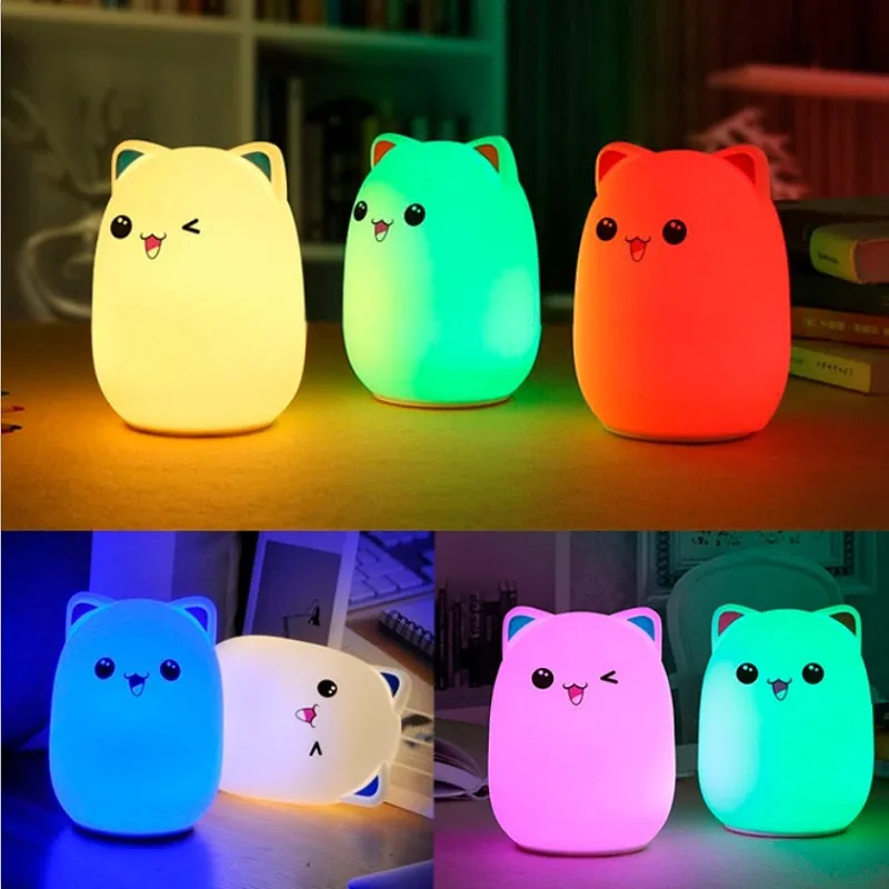 Kids Silicone Bear Colorful LED Night Light Remote Control Nursery Bedside Pat Lamp