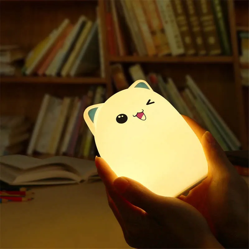 Kids Silicone Bear Colorful LED Night Light Remote Control Nursery Bedside Pat Lamp