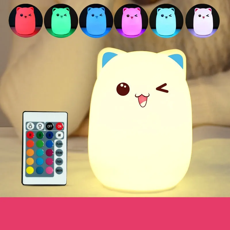 Kids Silicone Bear Colorful LED Night Light Remote Control Nursery Bedside Pat Lamp