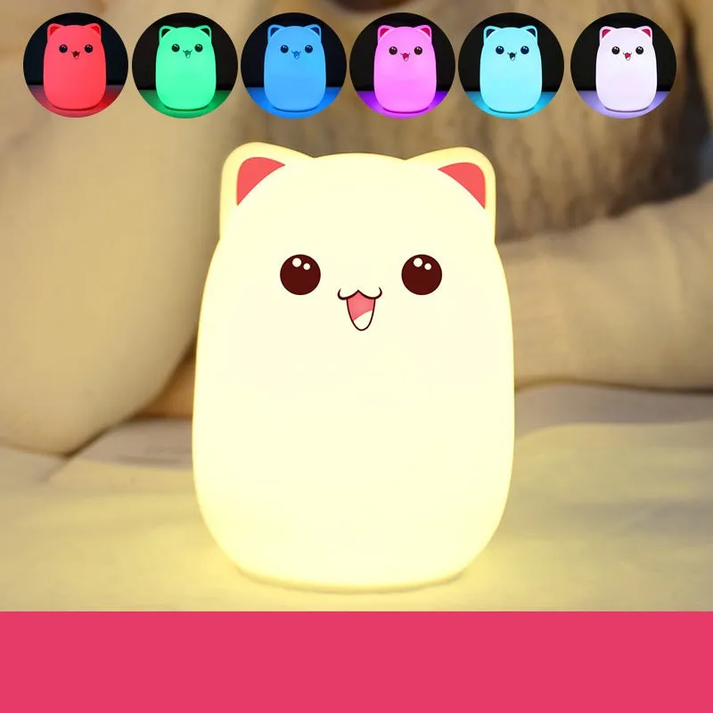 Kids Silicone Bear Colorful LED Night Light Remote Control Nursery Bedside Pat Lamp