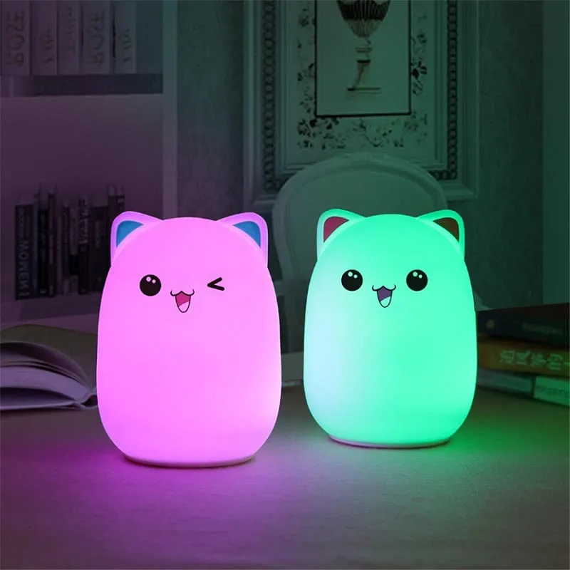 Kids Silicone Bear Colorful LED Night Light Remote Control Nursery Bedside Pat Lamp