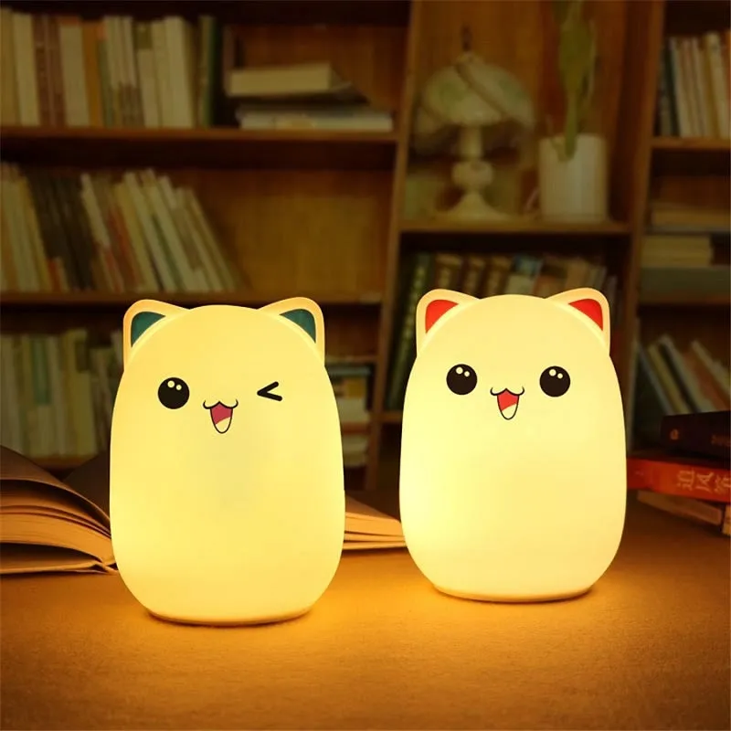 Kids Silicone Bear Colorful LED Night Light Remote Control Nursery Bedside Pat Lamp