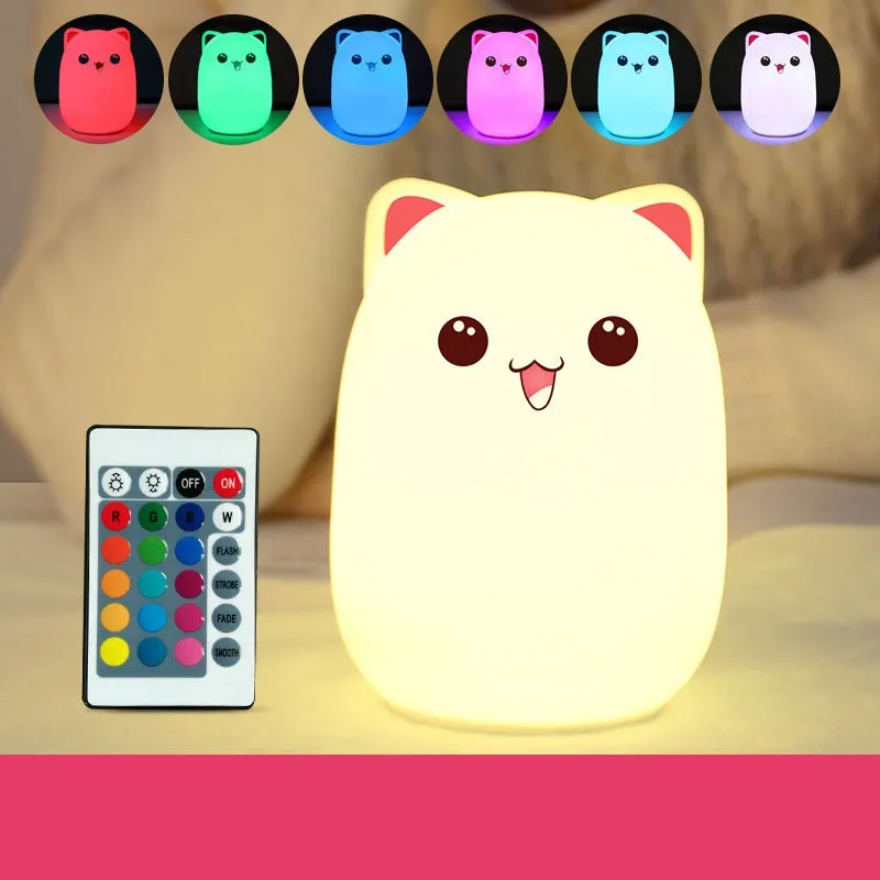 Kids Silicone Bear Colorful LED Night Light Remote Control Nursery Bedside Pat Lamp